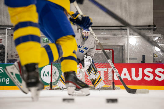 Goaltender Linus Ullmark of Sweden at a practice session