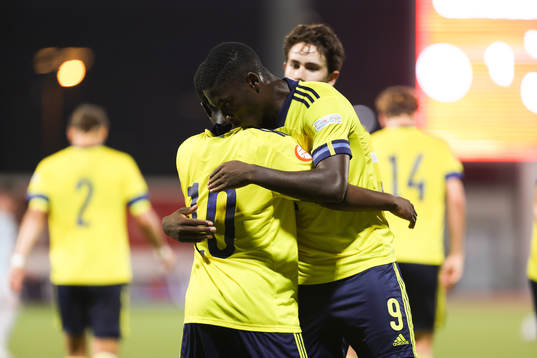 Jardell Kanga celebrates with Elison Makolli of Sweden