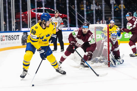 William Nylander of Sweden and Martins Dzierkals of Latvia