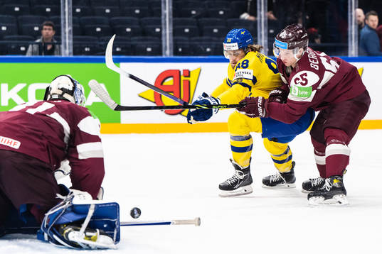 William Nylander of Sweden and Arvils Bergmanis of Latvia
