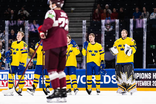 goaltender Linus Ullmark of Sweden celebrates