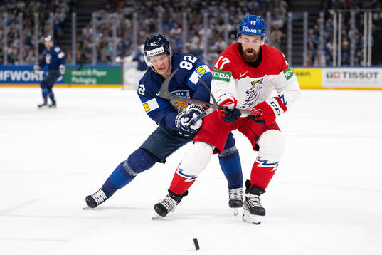 Harri Pesonen of Finland and Filip Hronek of Czech Republic