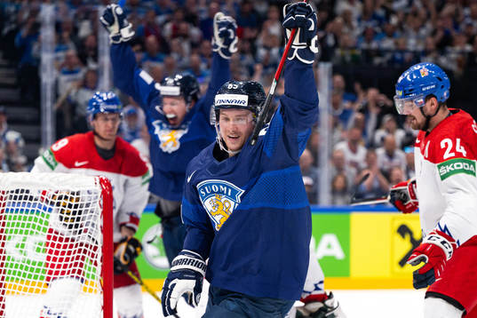 Sakari Manninen of Finland celebrates the 2-0 goal