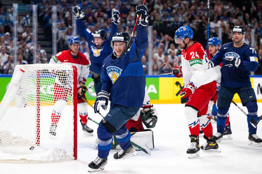 Sakari Manninen of Finland celebrates the 2-0 goal