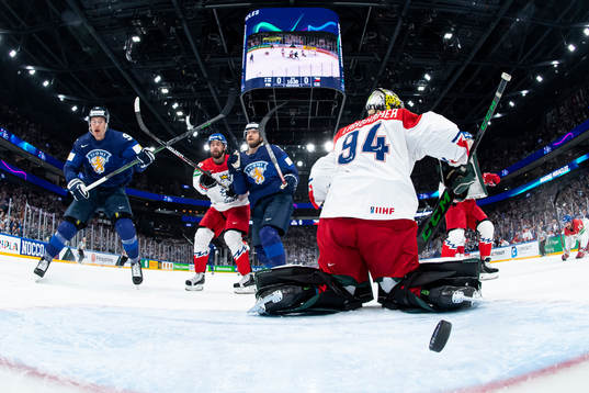 Joel Armia of Finland celebrates the 1-0 goal behind