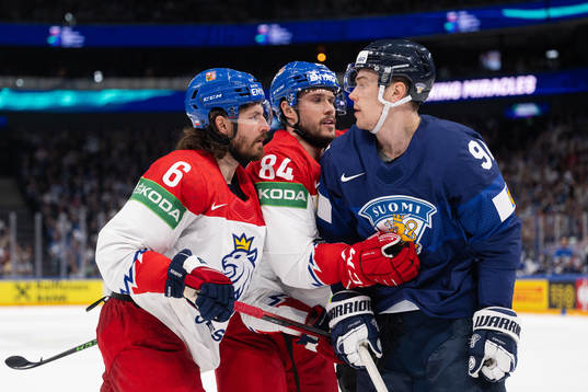 Juho Lammikko of Finland against Michal Kempny and Tomas