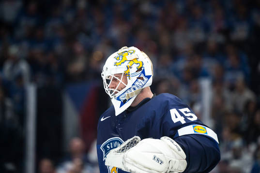 Goaltender Juho Olkinuora of Finland