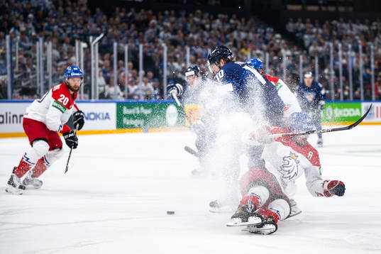 Joel Armia of Finland scores the 1-0 goal