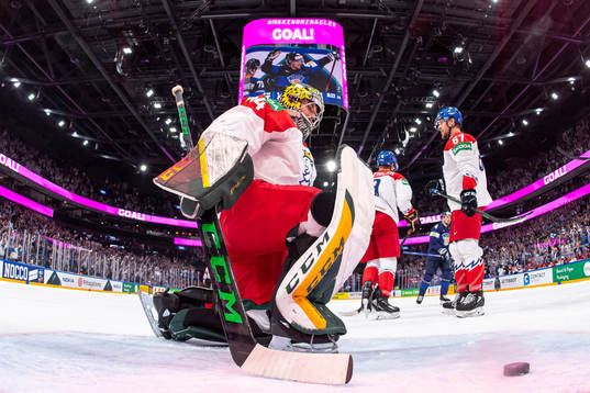 Goaltender Marek Langhamer of Czech Republic looks dejected