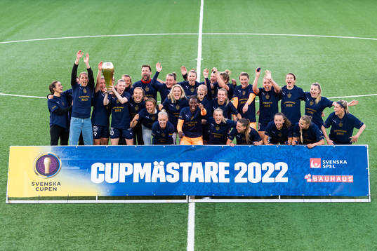 Rosengårds spelare jublar med pokalen