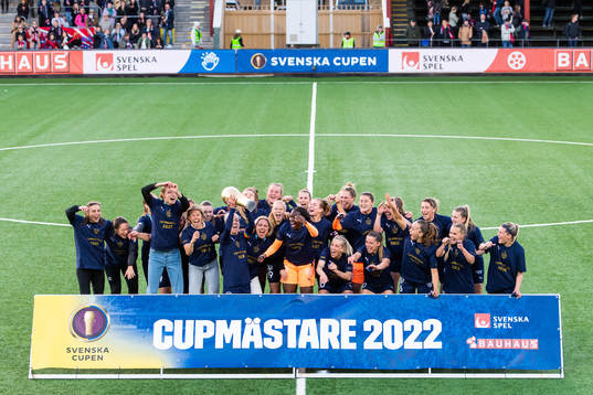 Rosengårds spelare jublar med pokalen