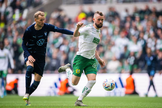 Malmö FFs Ola Toivonen och Hammarbys Mads Fenger Nielsen