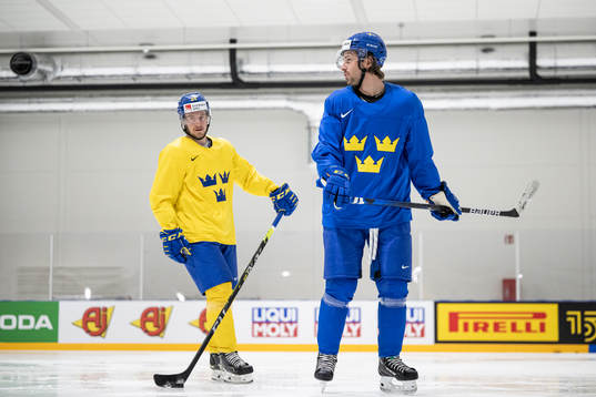 Jonathan Pudas and Mathias Bromé of Sweden at a practice