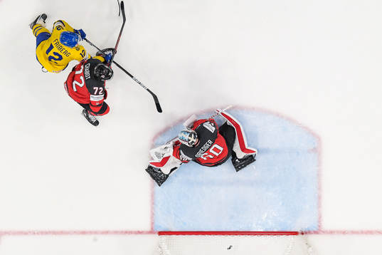 goaltender Chris Driedger and Thomas Chabot of Canada as