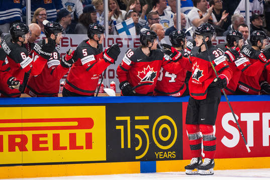 Ryan Graves of Canada celebrates