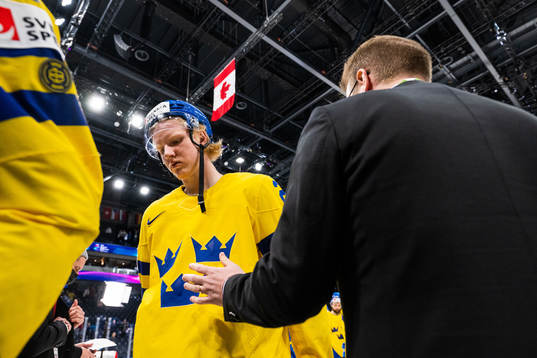Rasmus Dahlin of Sweden looks dejected