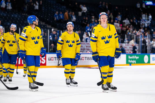 Rasmus Dahlin of Sweden looks dejected