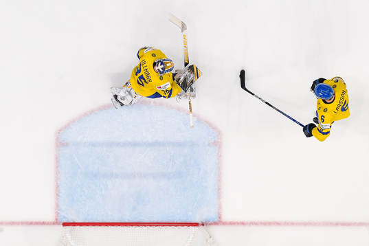 Drake Batherson of Canada (not pictured) scores 3-4 behind