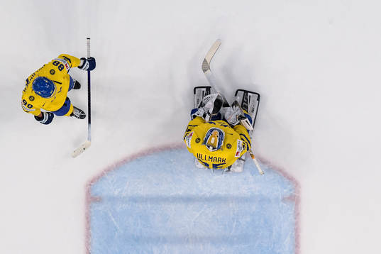 William Nylander and goaltender Linus Ullmark of Sweden