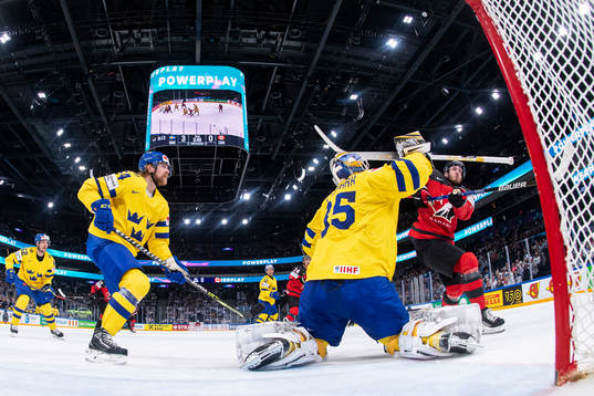 Goaltender Linus Ullmark of Sweden with a save