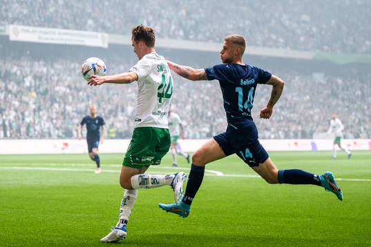 Hammarbys Williot Swedberg och Malmö FFs Felix Beijmo