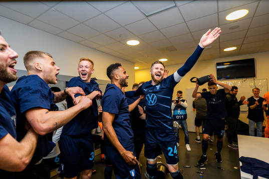 Malmö FFs Felix Beijmo, Hugo Larsson, Isaac Kiese Thelin