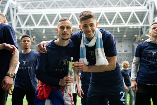 Malmö FFs Veljko Birmancevic och Dennis Hadzikadunic