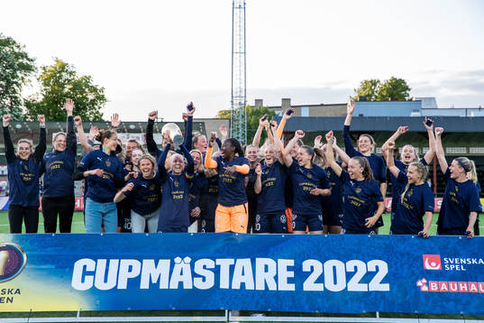 Rosengårds spelare jublar med pokalen