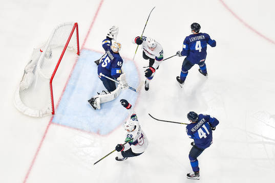 Ben Meyers and Karson Kaulman celebrate the 2-2 goal by