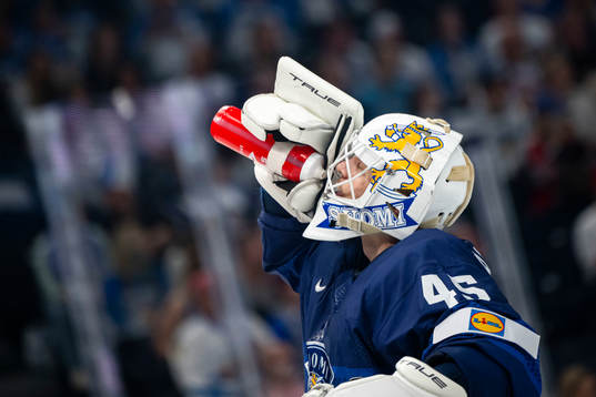 Goaltender Juho Olkinuora of Finland