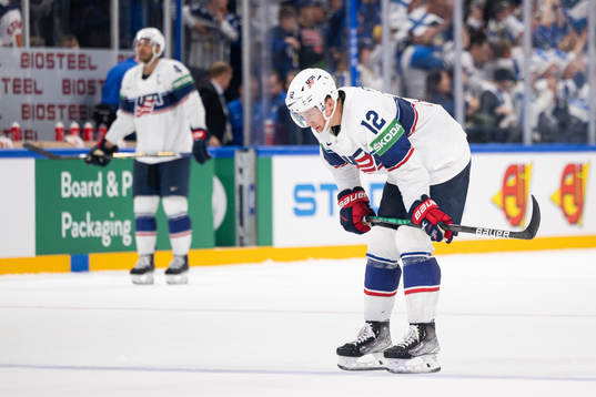 Matthew Boldy of USA looks dejected