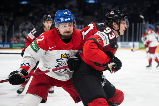 Jiri Cernoch of Czech Republic and Kent Johnson of Canada