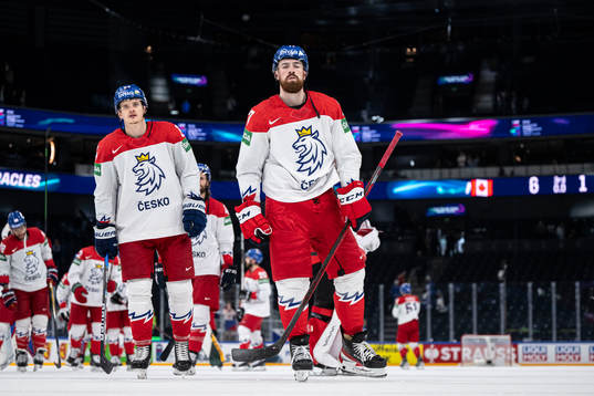 Filip Hronek of Czech Republic looks dejected