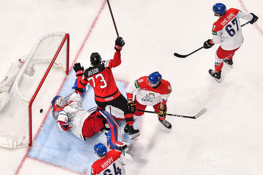Goaltender Karel Vejmelka of Czech Republic looks dejected