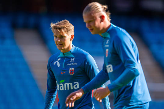 Martin Ødegaard and Erling Braut Haaland of the Norwegian