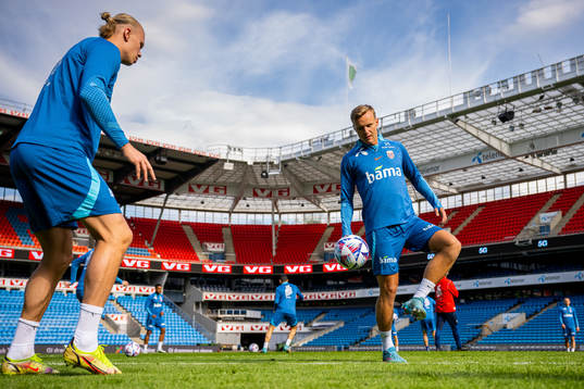 Erling Braut Haaland and Marius Lode of the Norwegian