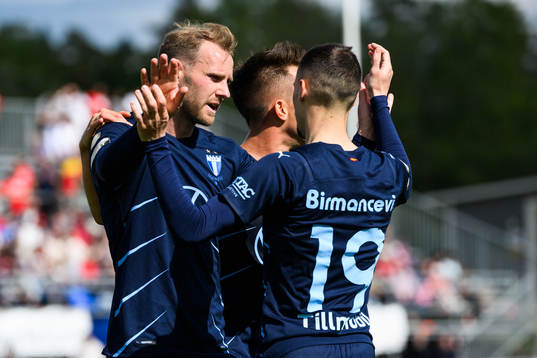 Malmö FFs Ola Toivonen och Veljko Birmancevic jublar