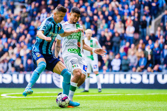 Djurgårdens Haris Radetinac och Varbergs Luke Le Roux