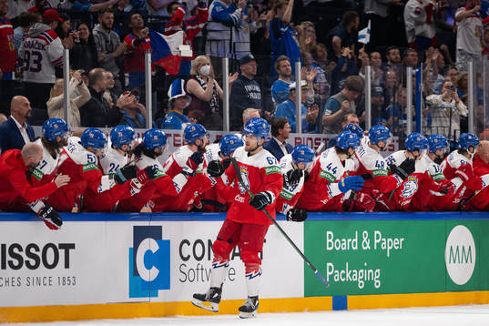 Jiri Smejkal of Czech Republic celebrates the 2-3 goal