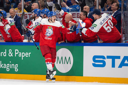 David Kampf of Czech Republic celebrates the 6-3 goal