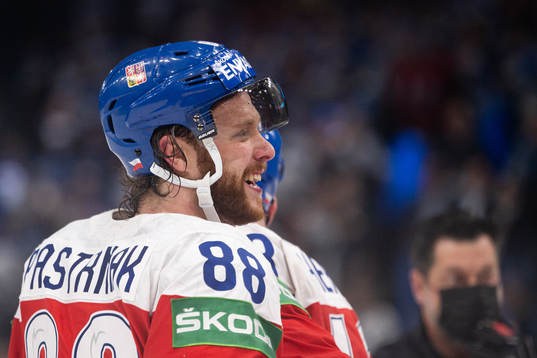 David Pastrnak of Czech Republic celebrates