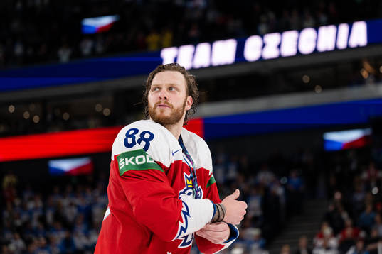 David Pastrnak of Czech Republic celebrates with his bronze