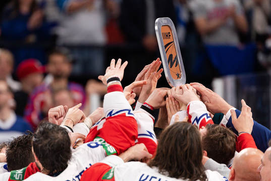 Players of Czech Republic celebrate with the trophy