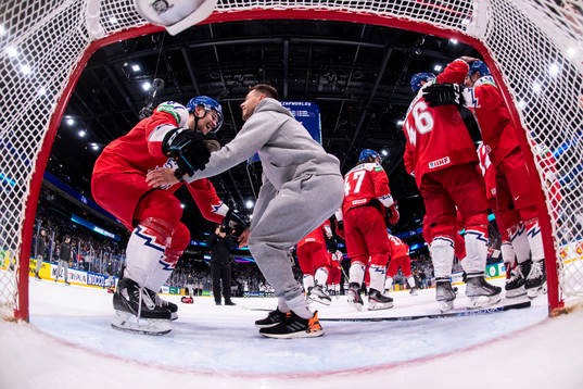Jiri Smejkal (L) of Czech Republic celebrate with teammates