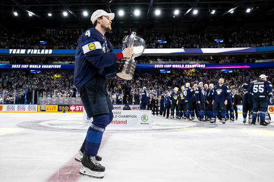 Mikko Lehtonen of Finland celebrates with the trophy