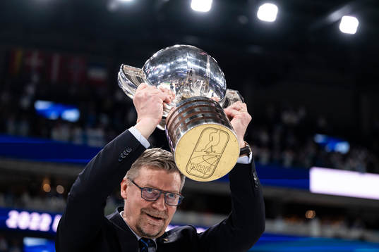 Head coach Jukka Jalonen of Finland celebrates with the