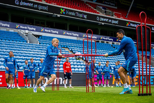 Birger Meling and Mohamed Elyounoussi of the Norwegian
