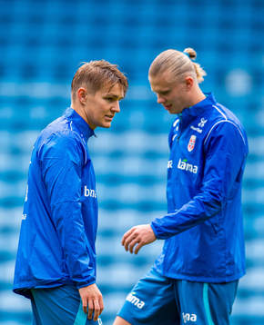 Martin Ødegaard and Erling Braut Haaland of the Norwegian
