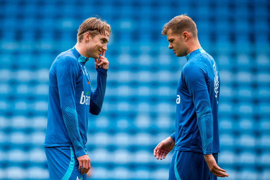 Kristian Thorstvedt and Alexander Sørloth of the Norwegian