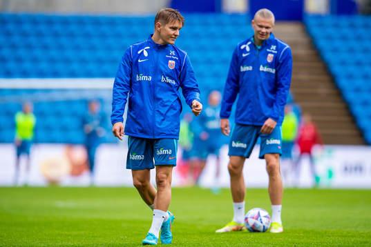 Martin Ødegaard and Erling Braut Haaland of the Norwegian